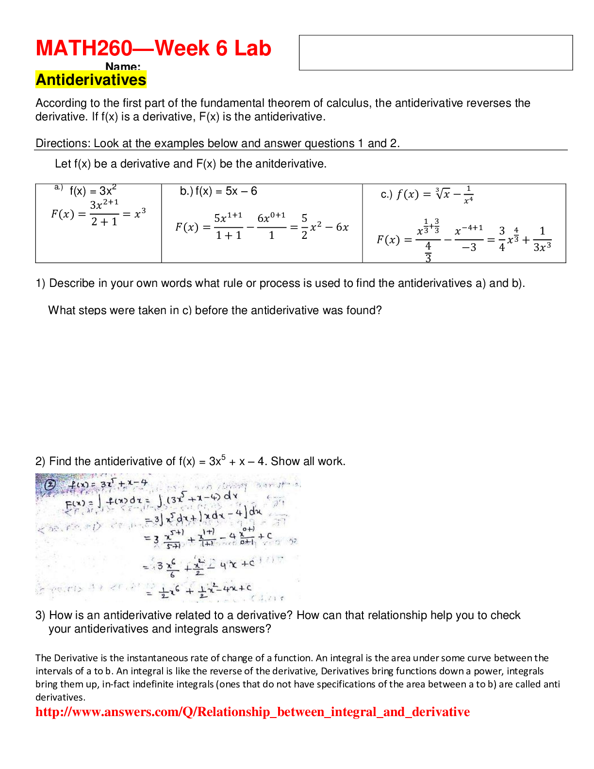 Preview image of Math 260 Week 6 Lab LATEST document